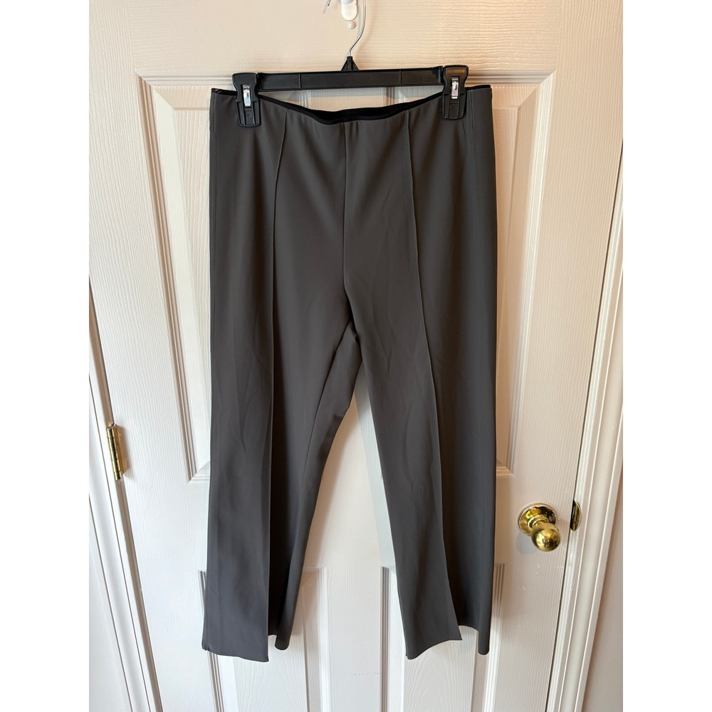 Athleta Stellar Straight Leg Trousers Charcoal Gray Ribbed Waist Pintuck Pants M